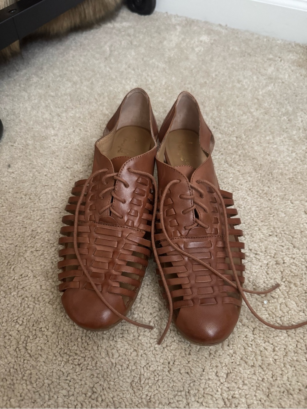 Women’s Brown Woven Lace-Up Flats